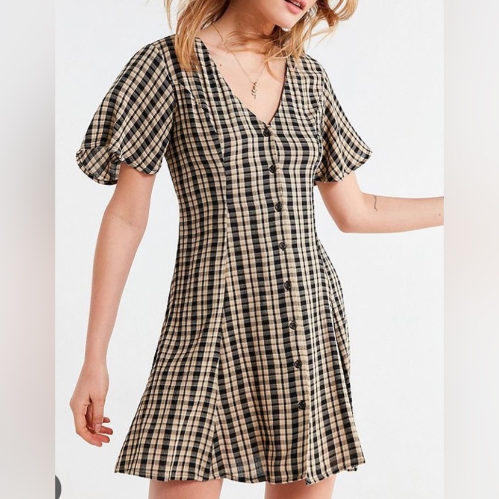 ISO Urban Outfitters Plaid Lace Up Back Mini Dress